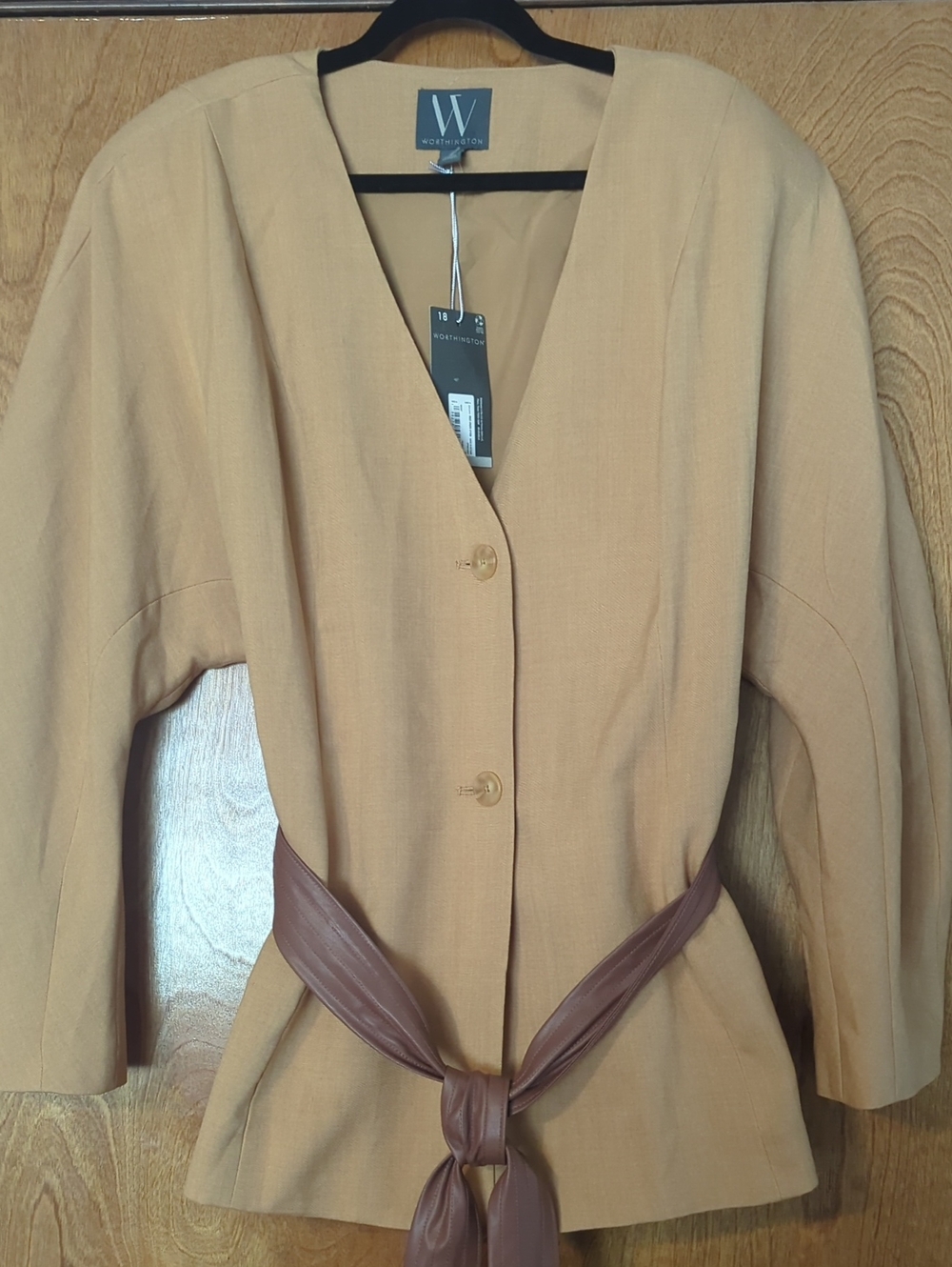 Worthington Tan V-Neck Belted Blazer